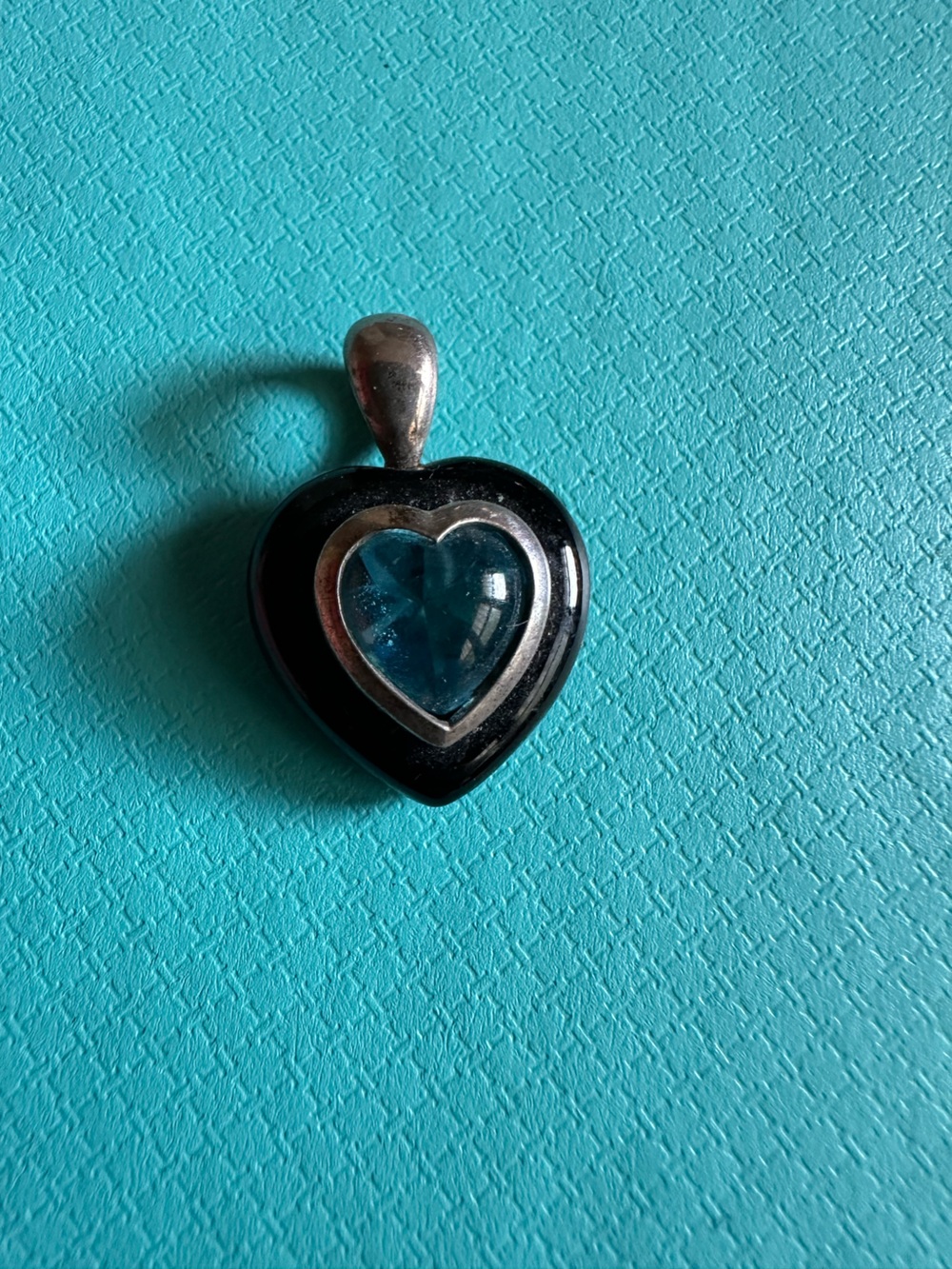Vintage Sterling Enameled Blue Topaz Cabachon Pendant
